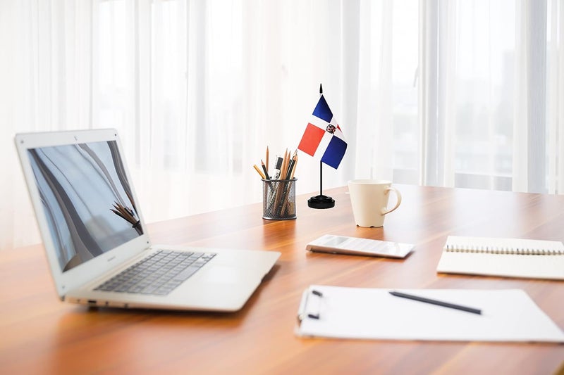 tibijoy Dominica Flags Dominican Desk Flags Set Small Mini Dominica Flags Table Flag with 13" Black Pole, Black Base and Spear Top, Miniature Dominican Deluxe Desktop Flag, Home Decoration, Office Decoration, - Image 5